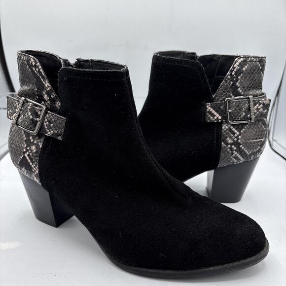 Vionic Naomi Women's Suede Snake-Print Water Resistant Boots Black size 10 Wide - Picture 1 of 10